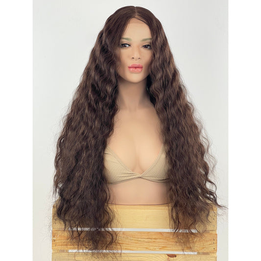 Brown Lace Front Wig/ 13x6 Lace Front/ Long Wavy Heat Safe Human Hair Blend Wig/ Small Medium Cap Size