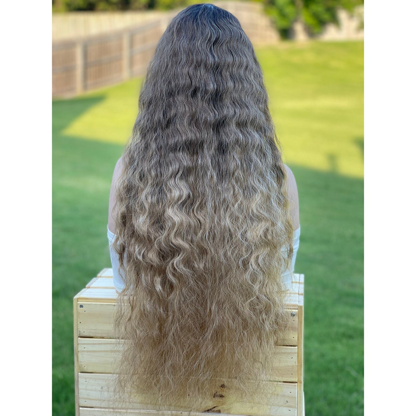 Brown to Blonde 13x5 wide part lace front wig / 28" Deep Wavy Blonde Luxury Human Hair Blend Wig
