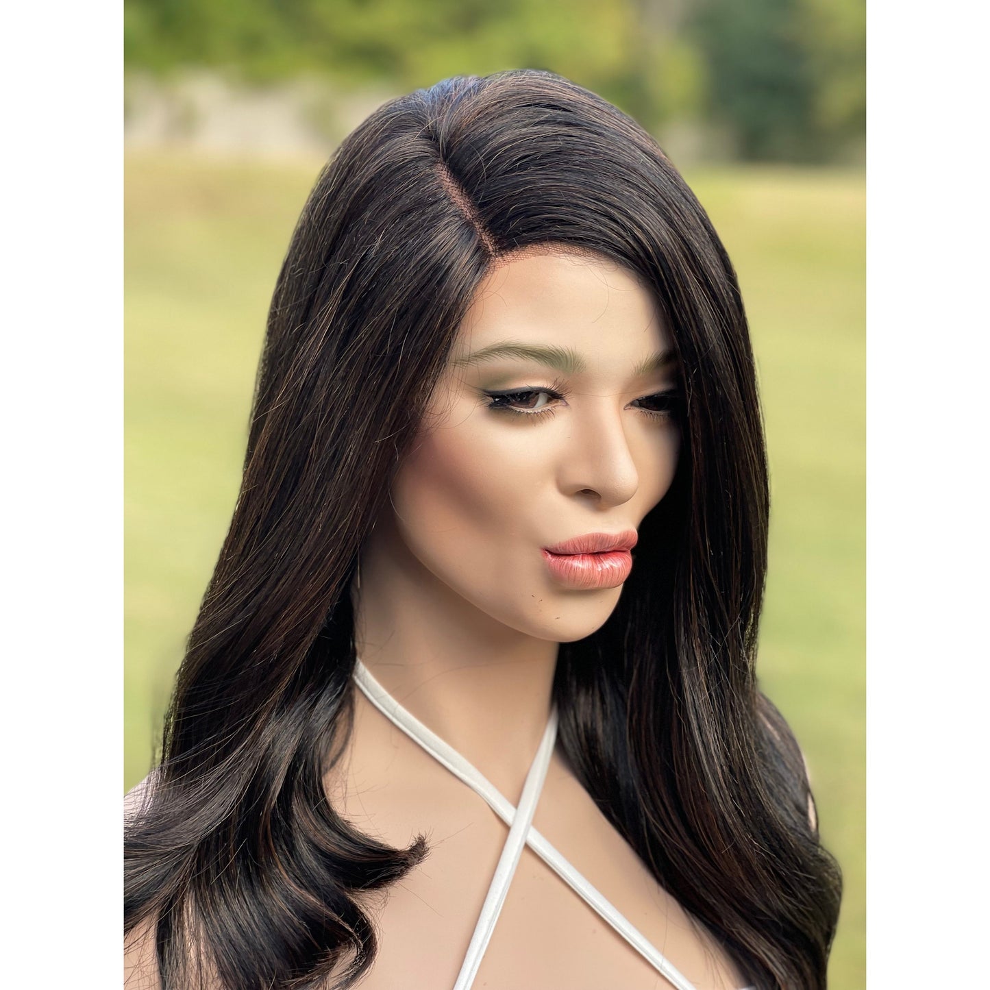 14" Long Straight Loose Curly Black Brunette Auburn Mix Premium Human Hair Blend Lace Front Wig