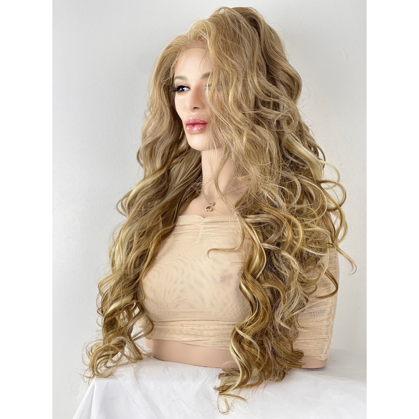 Blonde Balayage 13x5 wide part lace front wig / Ombre Wavy Blonde Luxury Human Hair Blend Wig