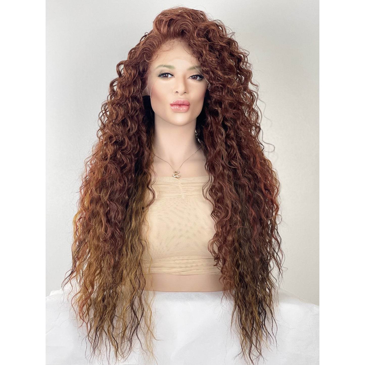 Brown Mix Honey Blonde Ombré 13x6 wide part lace front wig / Wavy Brown Luxury Human Hair Blend Wig