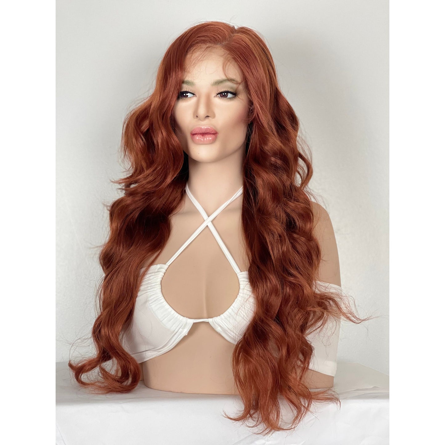 Ginger Copper Red 13x6 wide part lace front wig / Red Wave Luxury Human Hair Blend Wig