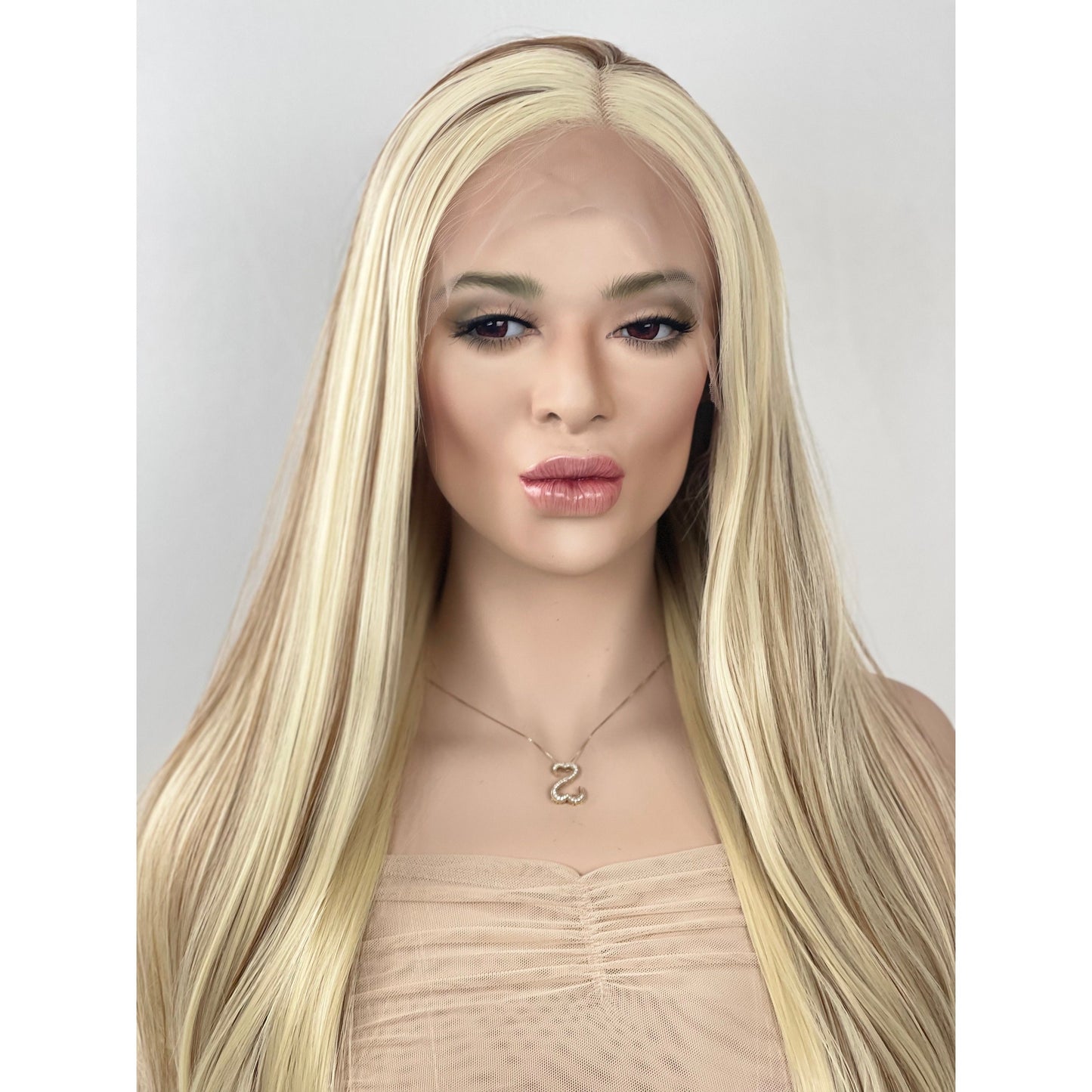 24” Blonde Light Brown Mixed Highlights Wig Human Hair Blend Lace Front Wig 13x2” Free Parting Long Straight Hair Multi-Directional Wig