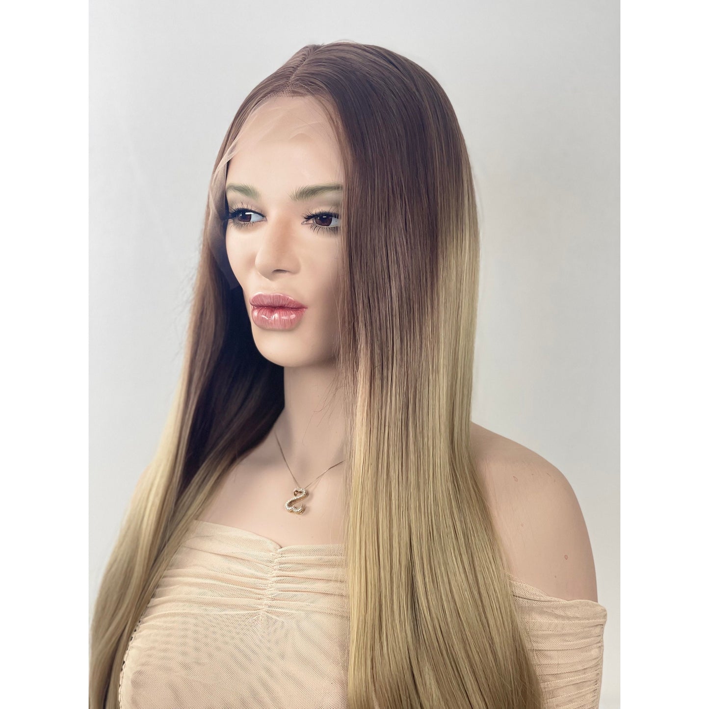 Blonde long straight hair balayage wig | ombré brown 24” wig | blonde Human Hair Blend Lace Front Wig | 13x3” Free Part HD Invisible Lace