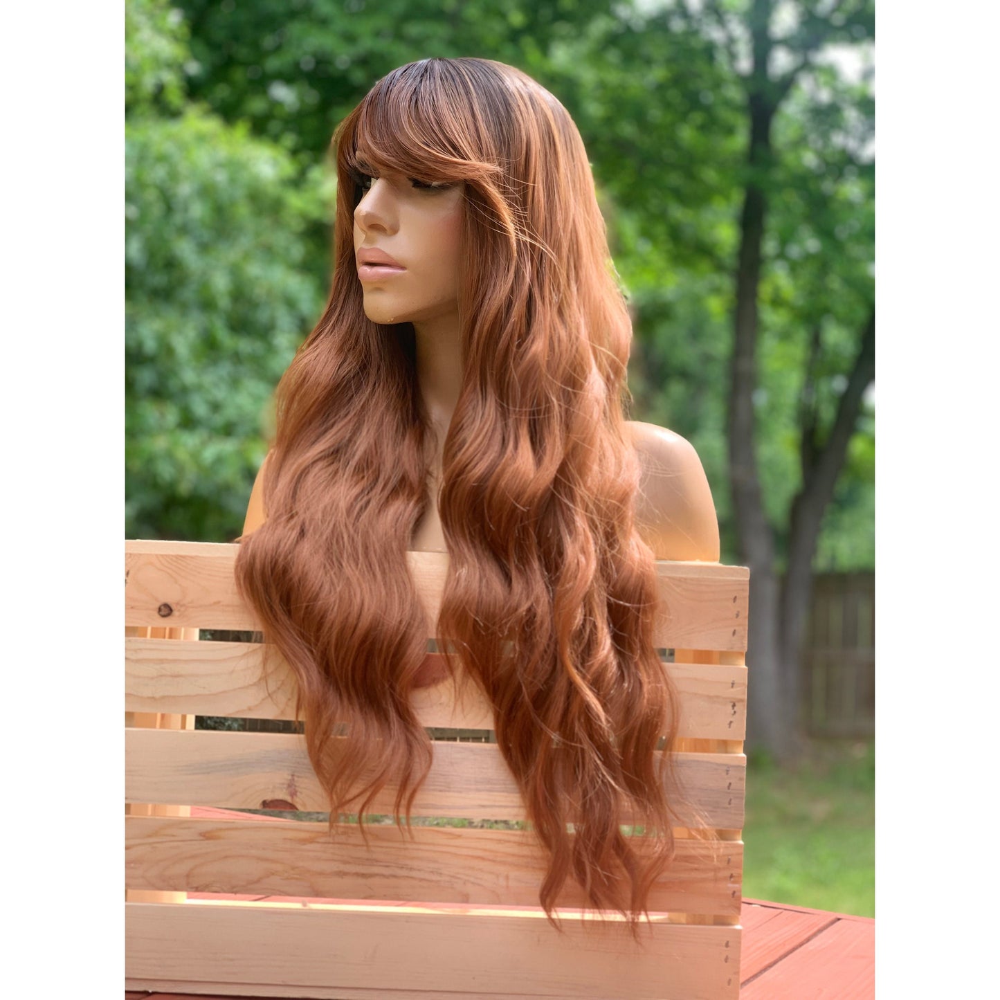 wavy hair full cap auburn brown copper ombré balayage 24”