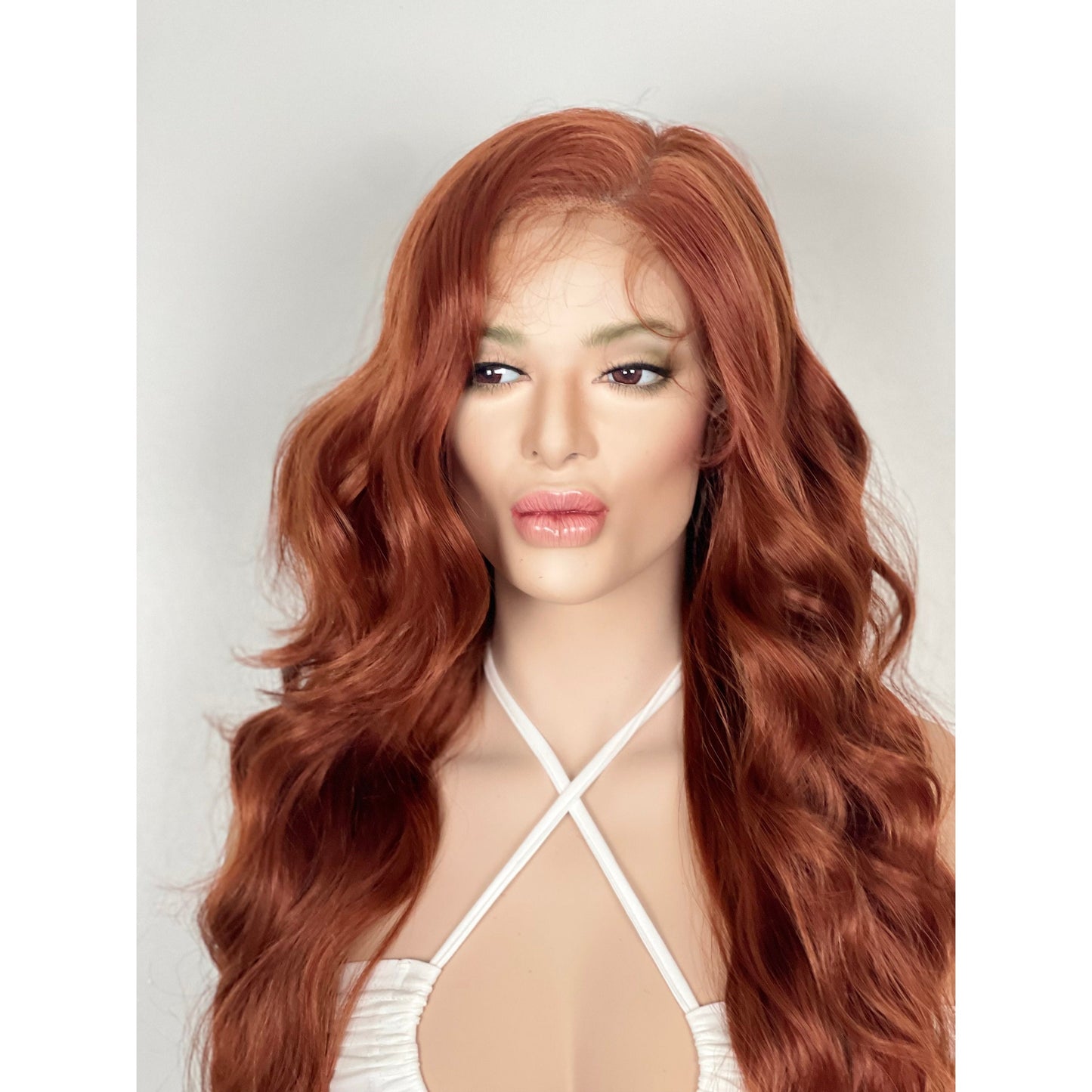 Ginger Copper Red 13x6 wide part lace front wig / Red Wave Luxury Human Hair Blend Wig