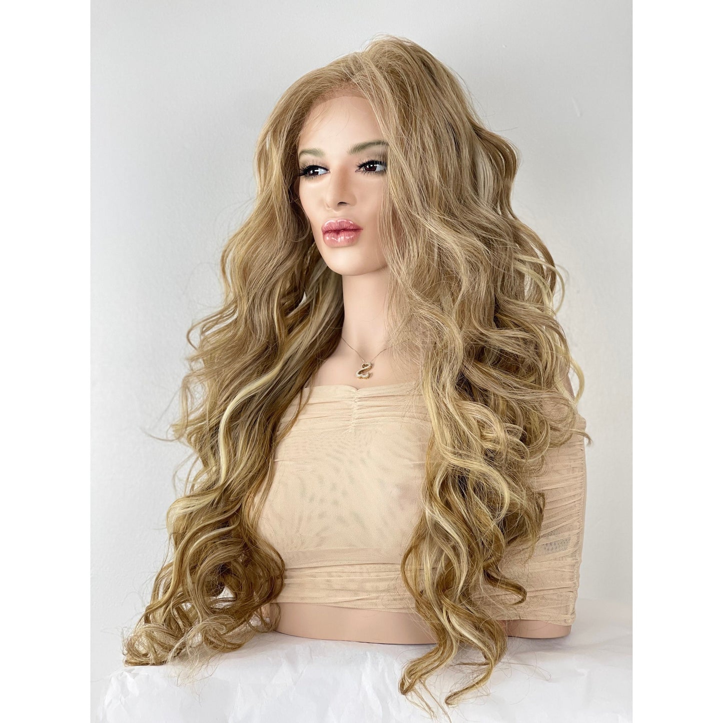 Blonde Balayage 13x5 wide part lace front wig / Ombre Wavy Blonde Luxury Human Hair Blend Wig