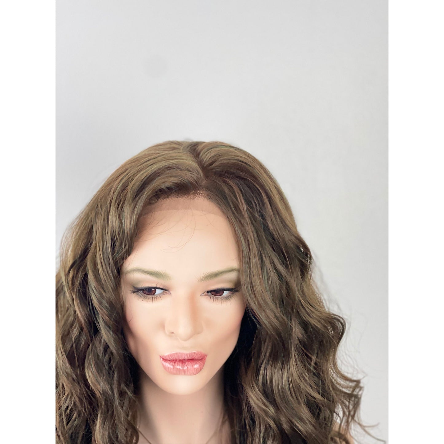 Brown Green PeekABoo Highlights 13x6 wide part lace front wig / Human Hair Blend Wig