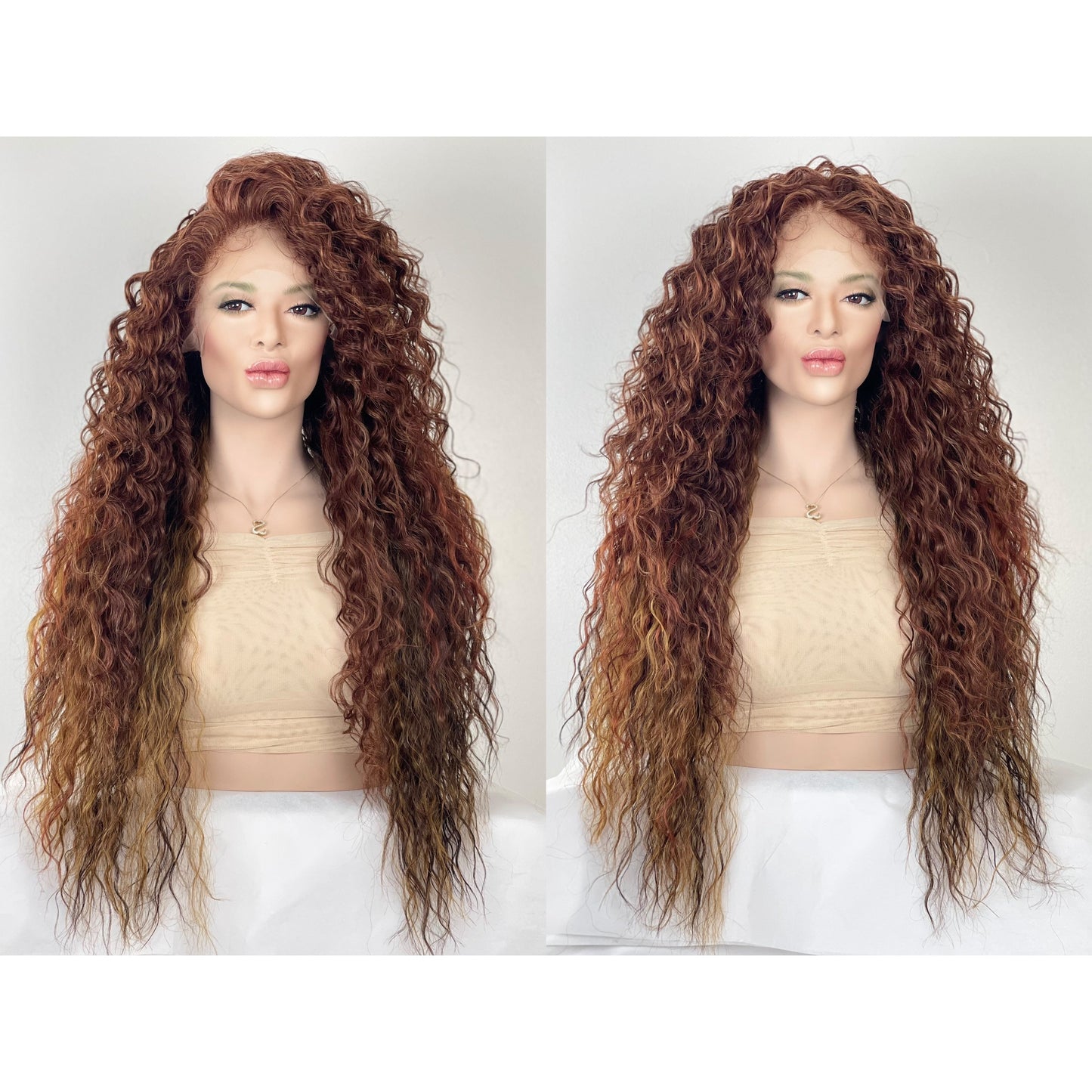Brown Mix Honey Blonde Ombré 13x6 wide part lace front wig / Wavy Brown Luxury Human Hair Blend Wig
